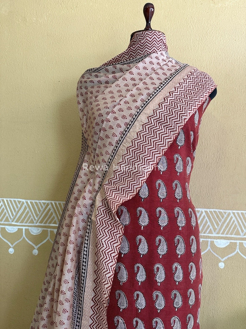 Maheshwari Maroon-White Bagh Print Tissue Suit BTS02