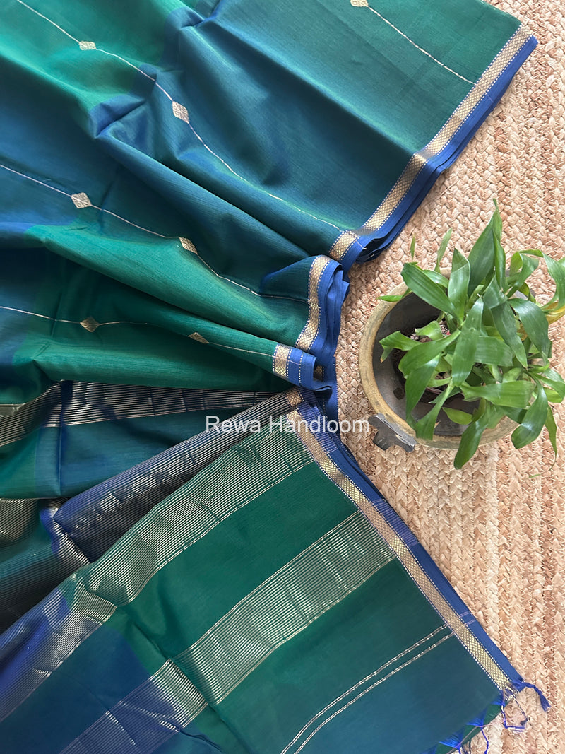 Rama Green Lining Butti Shaded Maheshwari Saree SBS0128