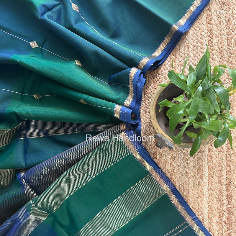 Rama Green Lining Butti Shaded Maheshwari Saree SBS0128