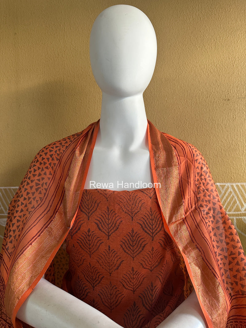 Maheshwari Tissue Rust Black Bagh Print Suit BT02