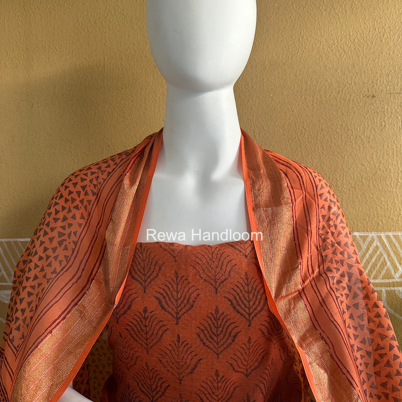 Maheshwari Tissue Rust Black Bagh Print Suit BT02