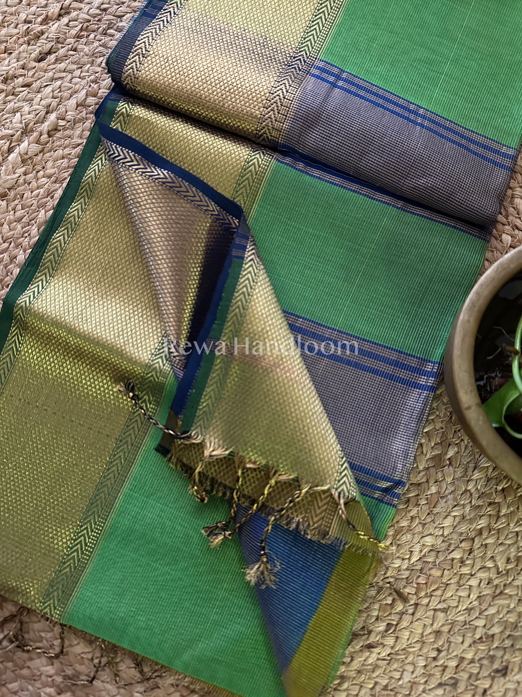 Maheshwari Green Tissue Silk Saree-ZTS15