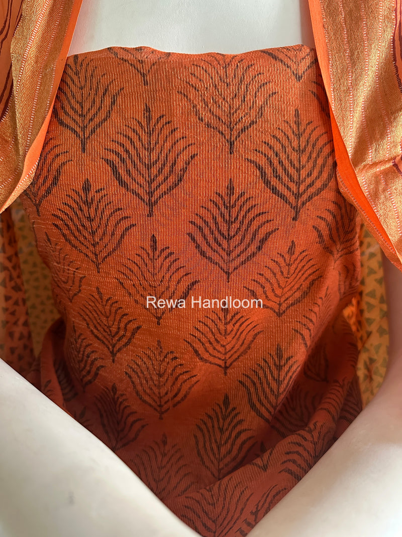 Maheshwari Tissue Rust Black Bagh Print Suit BT02