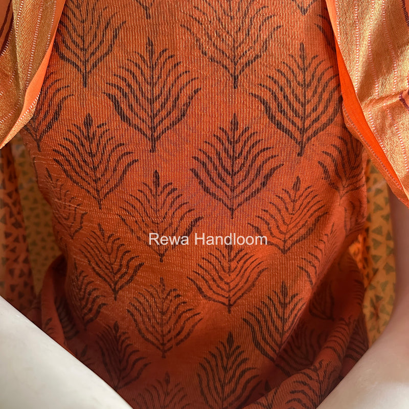 Maheshwari Tissue Rust Black Bagh Print Suit BT02
