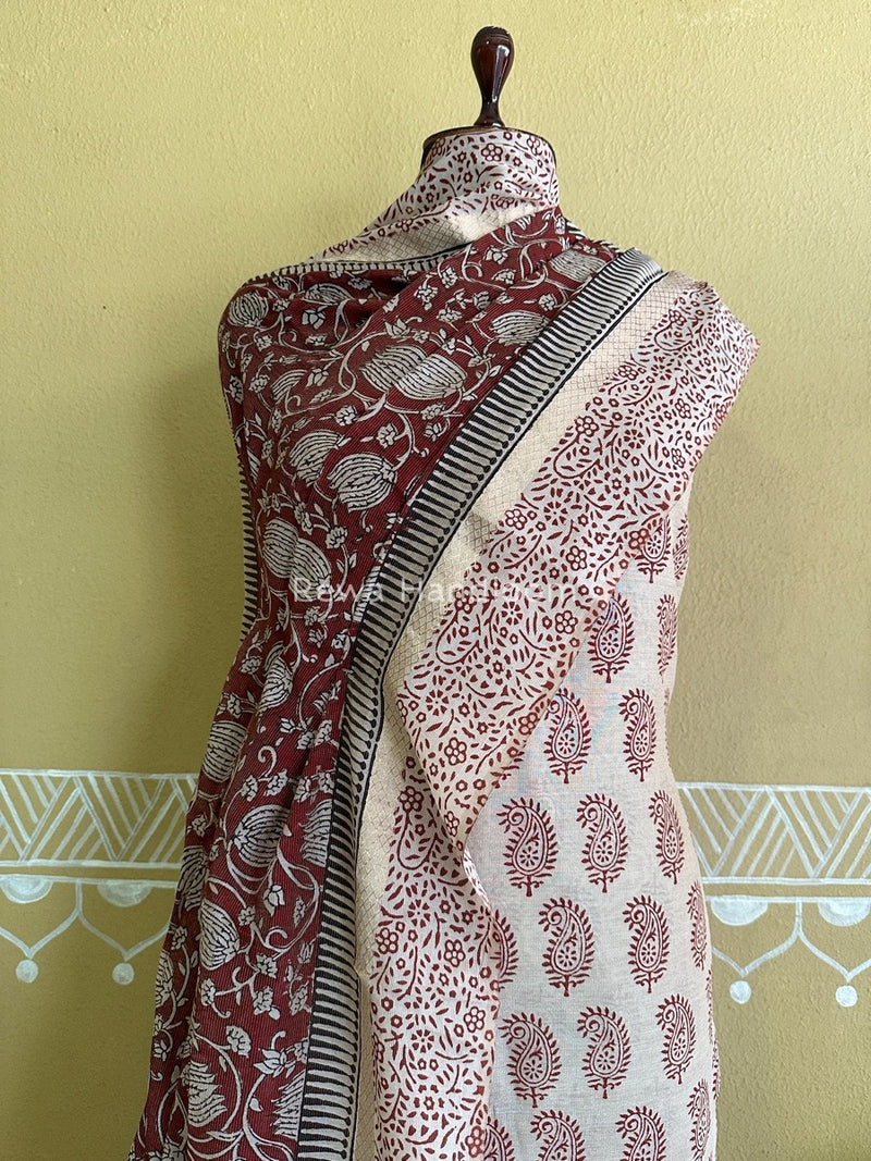 Maheshwari Off White-Red Bagh Print Tissue Suit BTS01