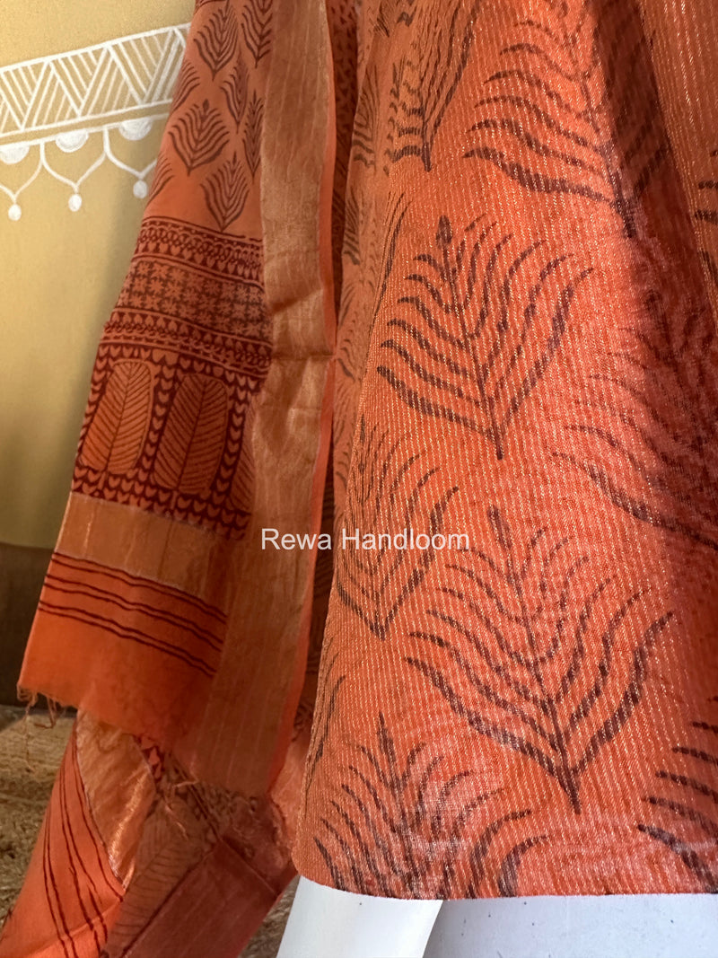 Maheshwari Tissue Rust Black Bagh Print Suit BT02