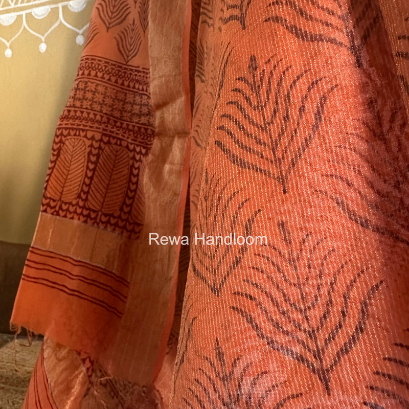 Maheshwari Tissue Rust Black Bagh Print Suit BT02