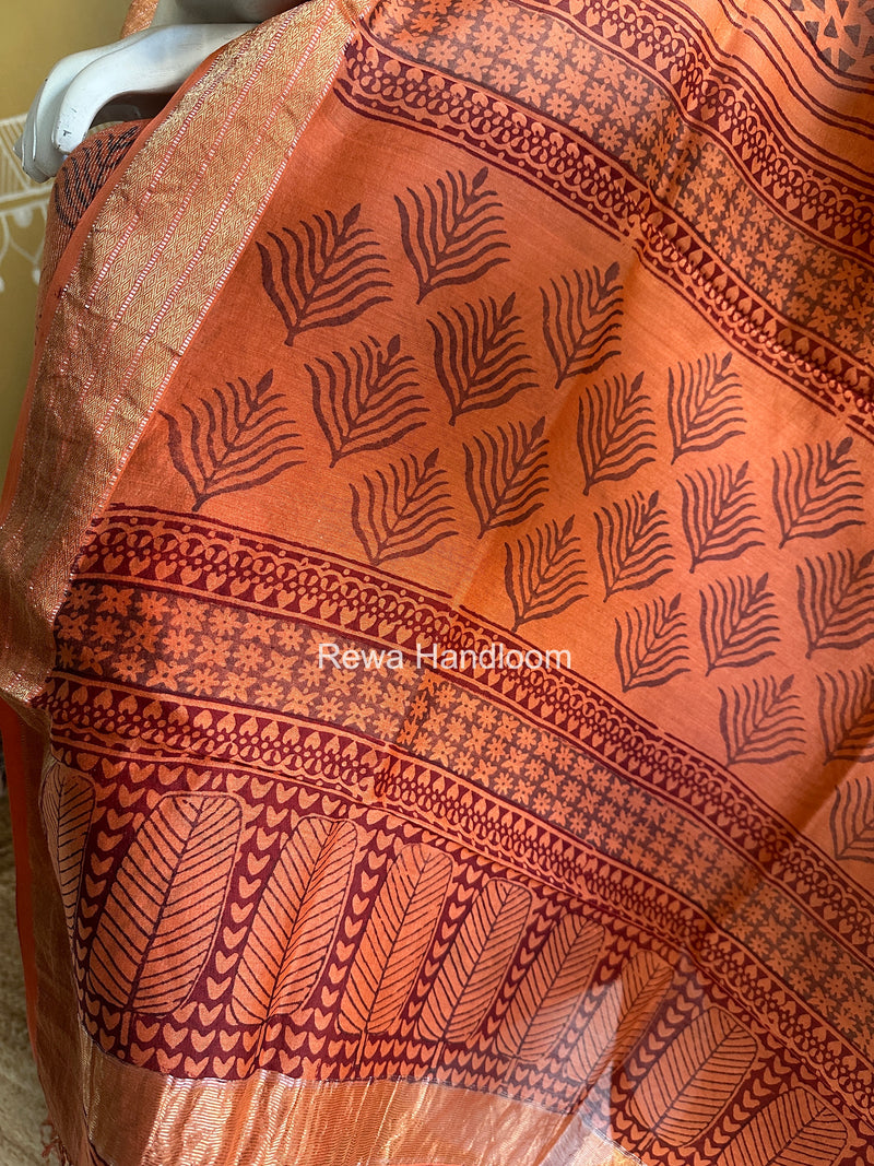 Maheshwari Tissue Rust Black Bagh Print Suit BT02