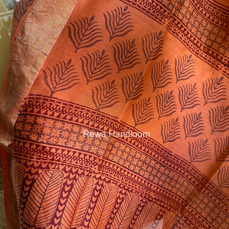 Maheshwari Tissue Rust Black Bagh Print Suit BT02