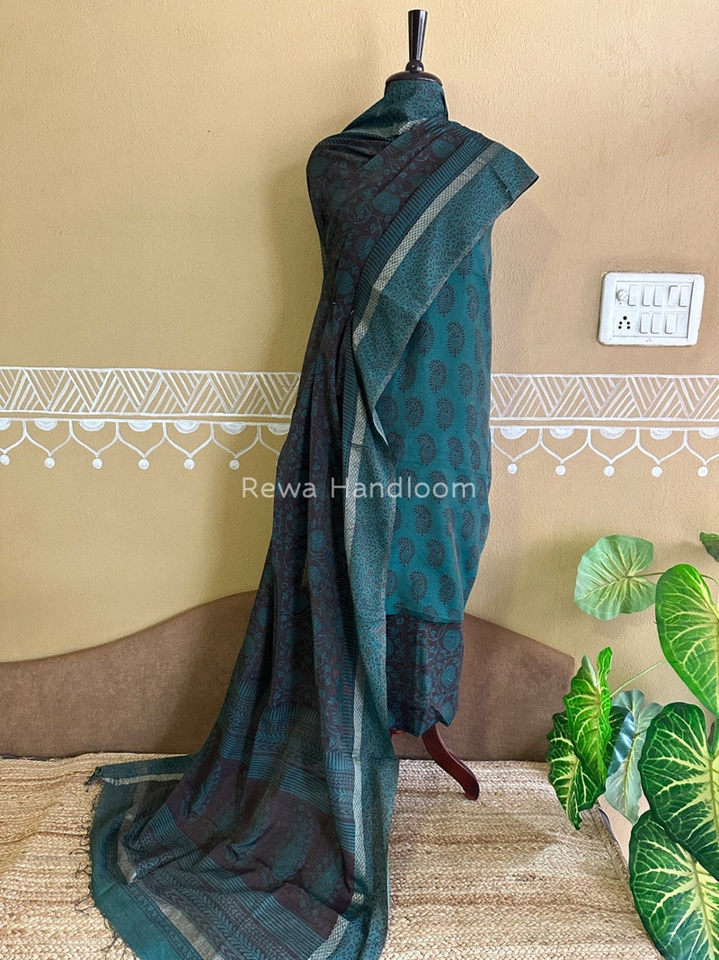 Maheshwari Green-Maroon Bagh Print Tissue Suit BTS011