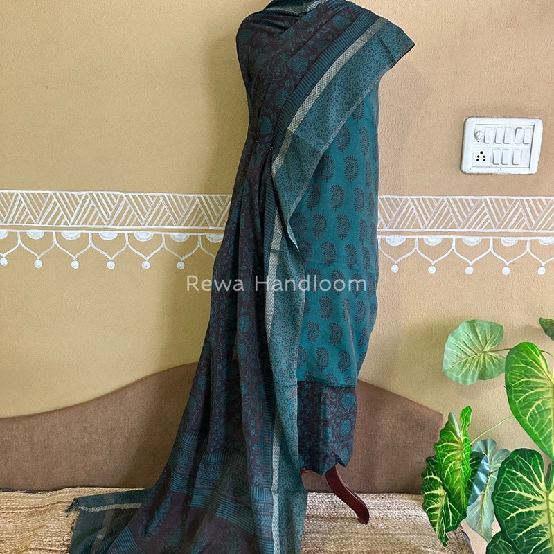 Maheshwari Green-Maroon Bagh Print Tissue Suit BTS011
