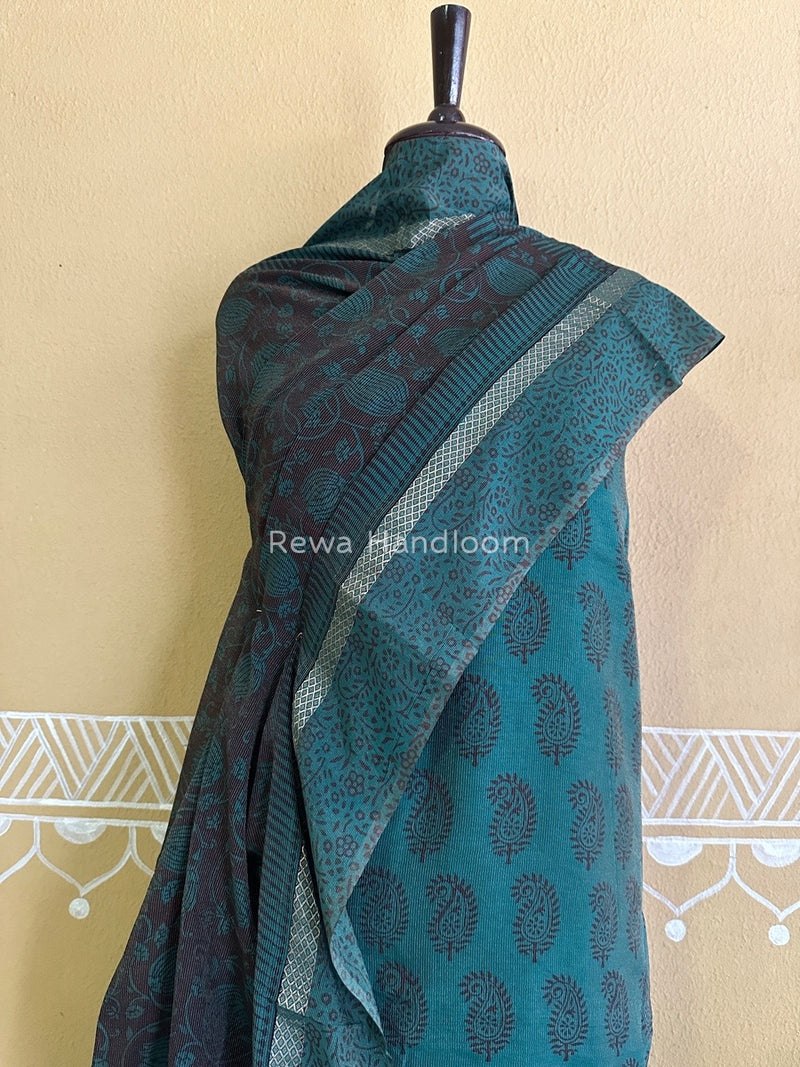 Maheshwari Green-Maroon Bagh Print Tissue Suit BTS011