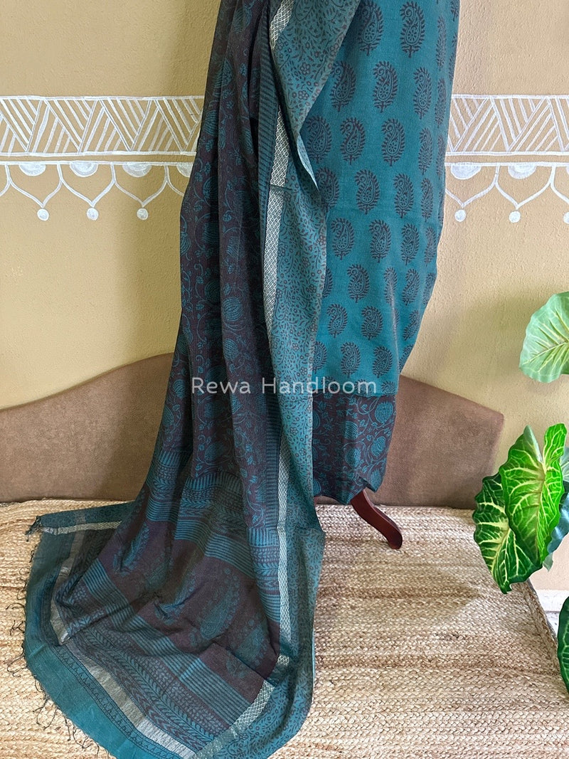 Maheshwari Green-Maroon Bagh Print Tissue Suit BTS011