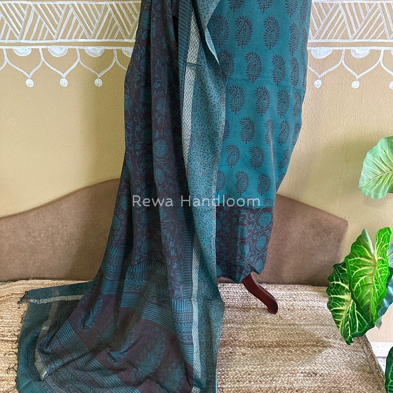 Maheshwari Green-Maroon Bagh Print Tissue Suit BTS011