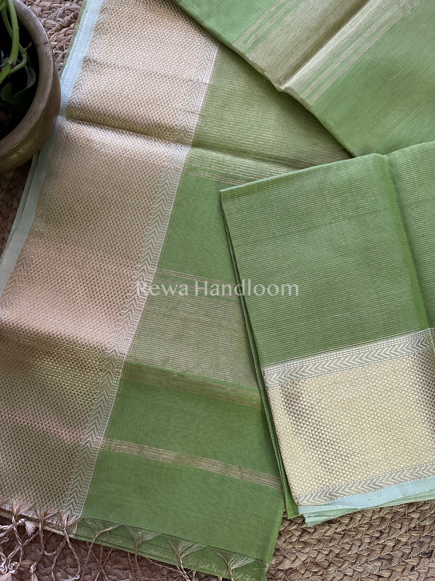 Maheshwari Pista Green Tissue Silk Saree-ZTS16