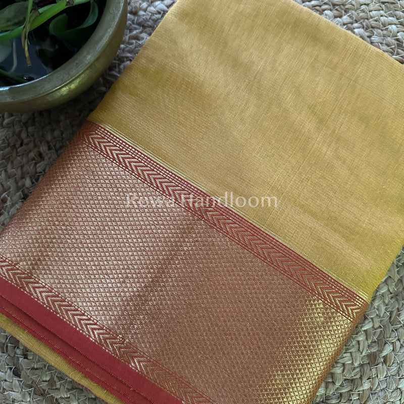 Maheshwari Golden Yellow Tissue Silk Saree-ZTS17