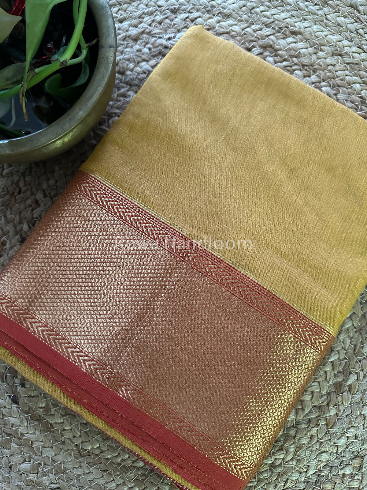 Maheshwari Golden Yellow Tissue Silk Saree-ZTS17