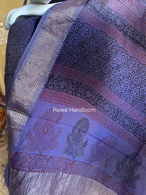 Maheshwari Blue Bagh Print Tissue Top-Dupatta Set BPTS015