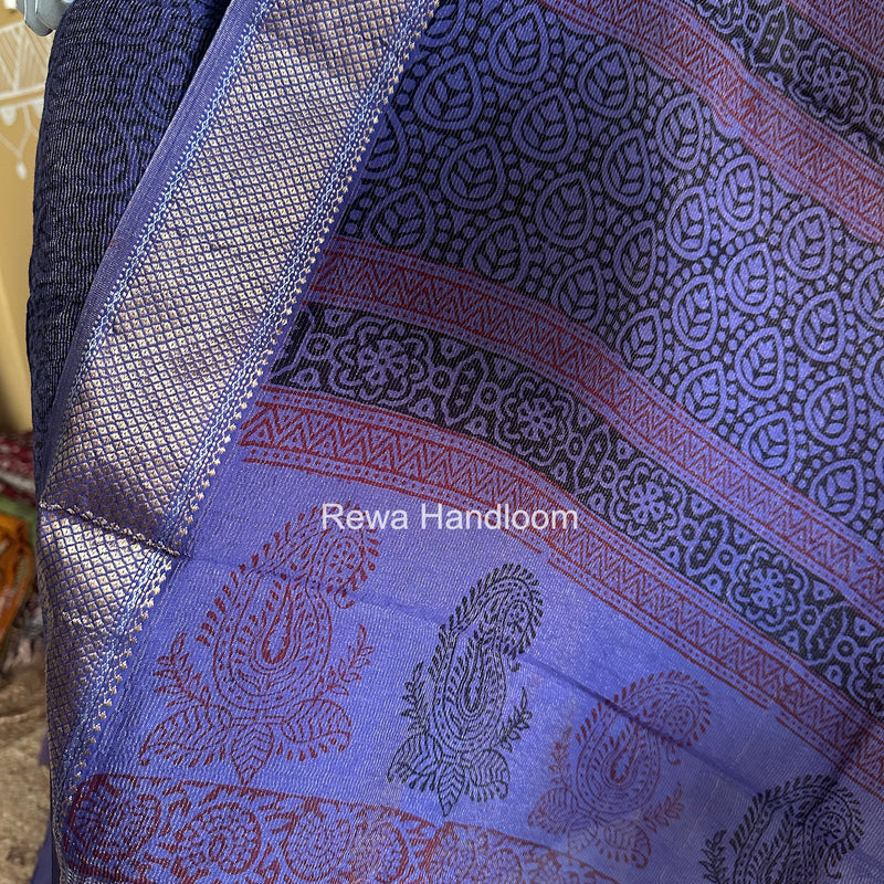 Maheshwari Blue Bagh Print Tissue Top-Dupatta Set BPTS015