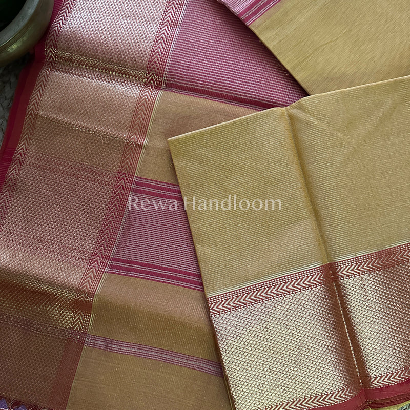 Maheshwari Golden Yellow Tissue Silk Saree-ZTS17