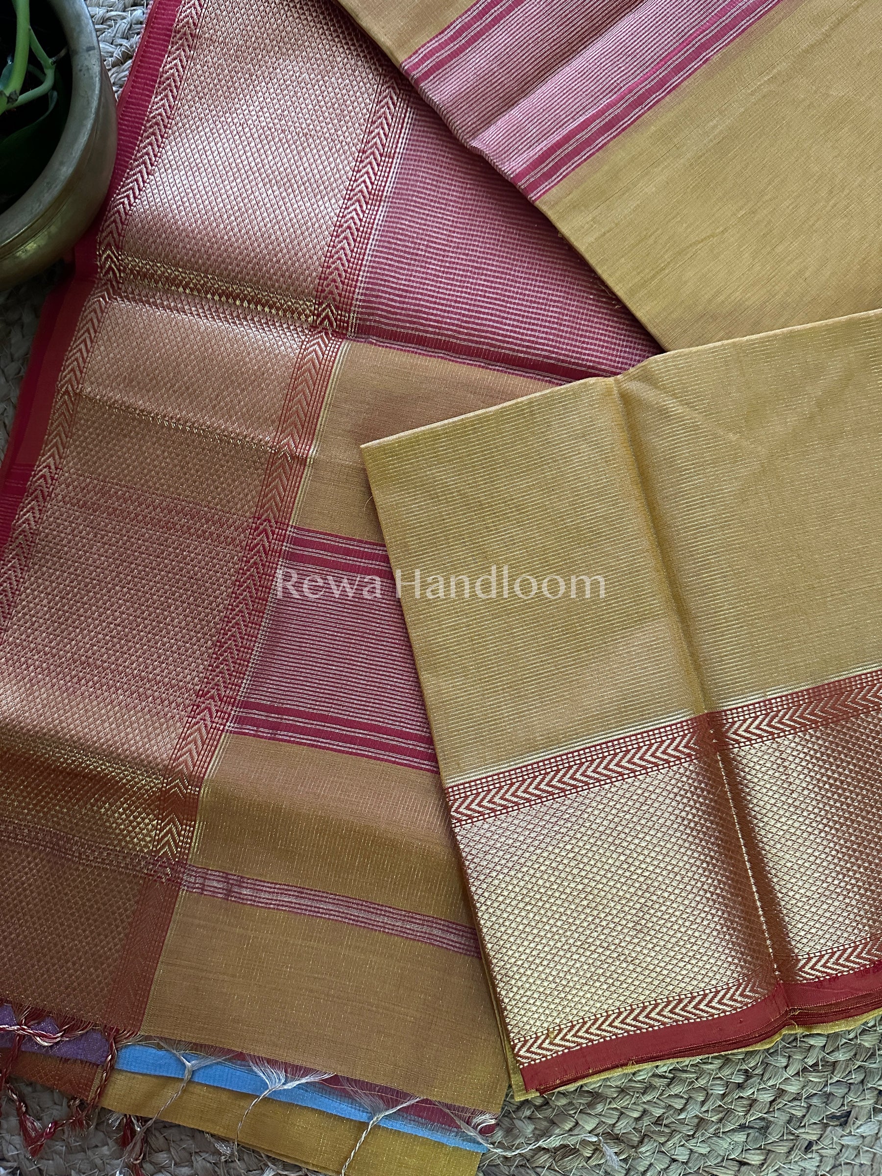 Maheshwari Golden Yellow Tissue Silk Saree-ZTS17