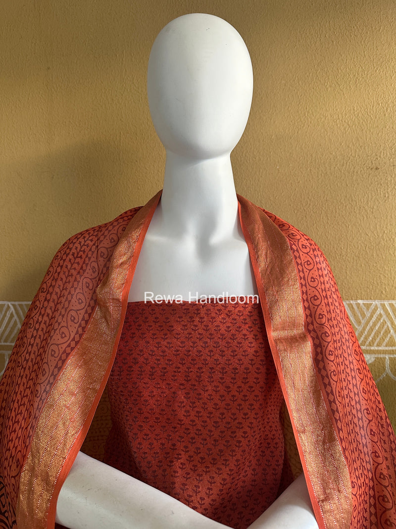 Maheshwari Tissue Rust Bagh Print Suit BT03