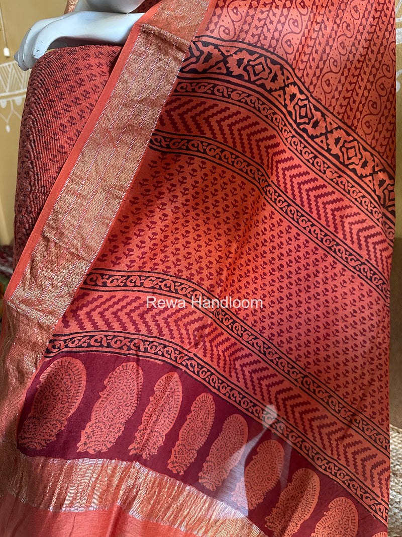 Maheshwari Tissue Rust Bagh Print Suit BT03