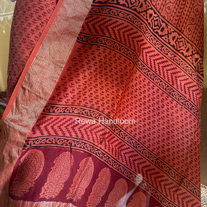 Maheshwari Tissue Rust Bagh Print Suit BT03