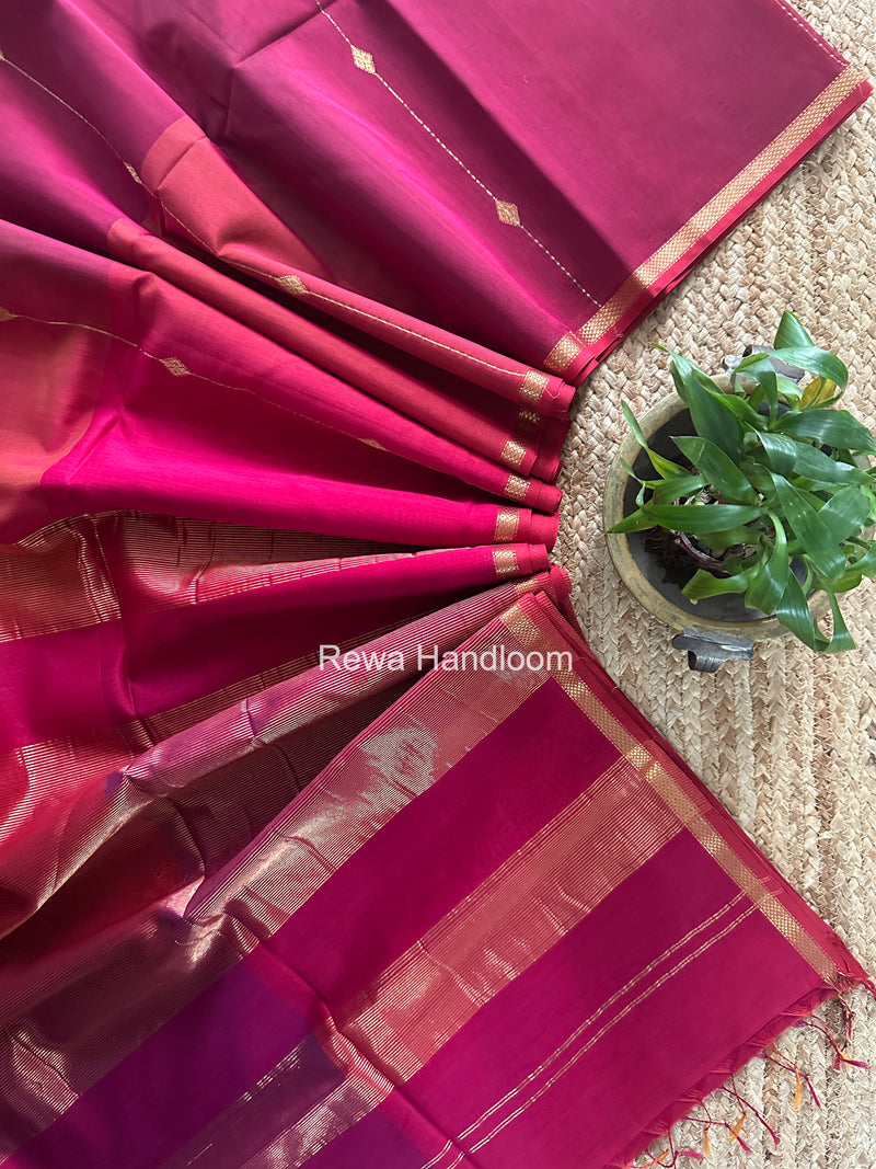 Fuchsia Pink Lining Butti Shaded Maheshwari Saree SBS0129