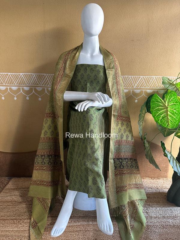 Maheshwari Bagh Print Tissue Top-Dupatta Set