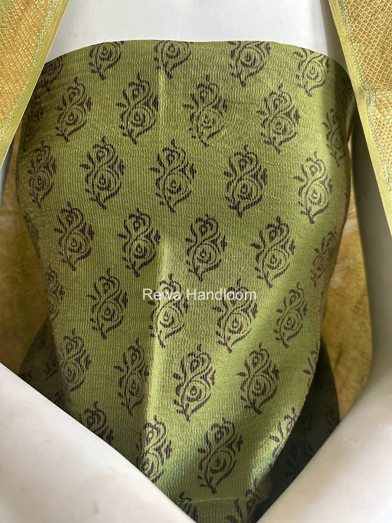 Maheshwari Mehendi Green Bagh Print Tissue Top-Dupatta Set BPTS01