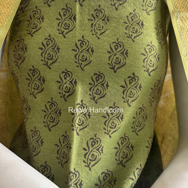 Maheshwari Mehendi Green Bagh Print Tissue Top-Dupatta Set BPTS01