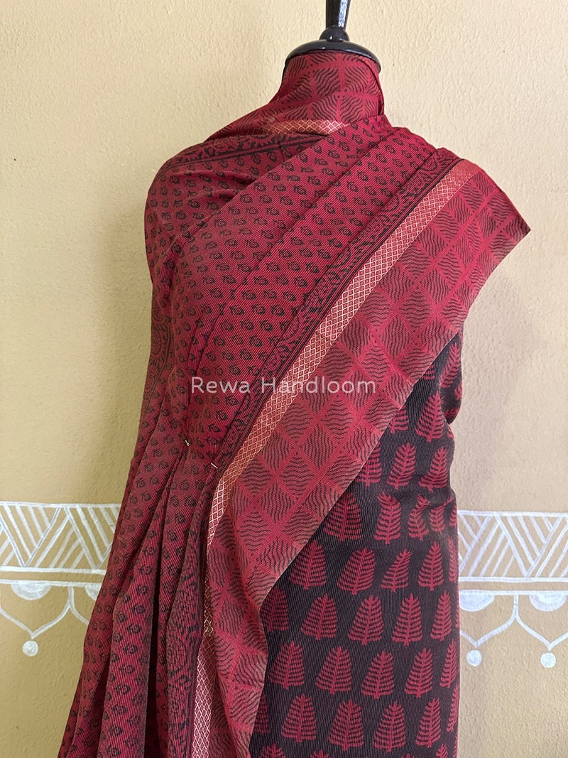 Maheshwari Black-Red Bagh Print Tissue Suit BTS08