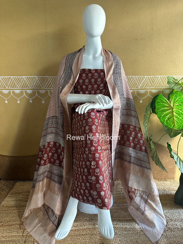 Maheshwari Bagh Print Tissue Top-Dupatta Set