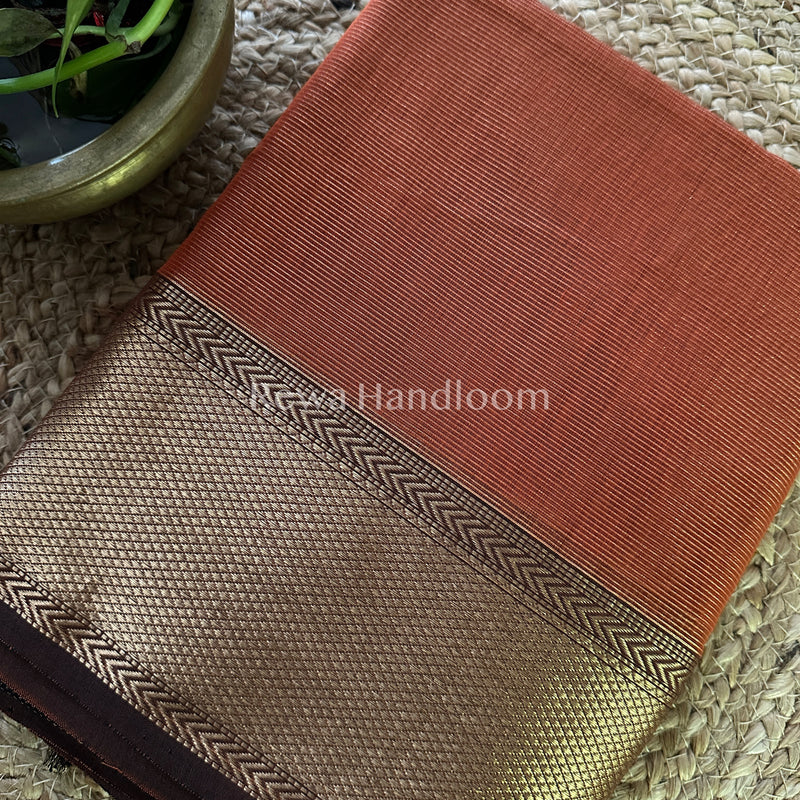 Maheshwari Rust Orange Tissue Silk Saree-ZTS21