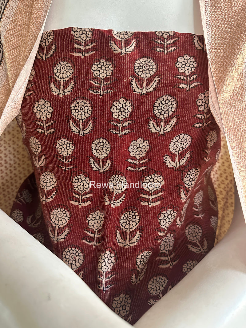 Maheshwari Maroon-White Bagh Print Tissue Top-Dupatta Set BPTS02