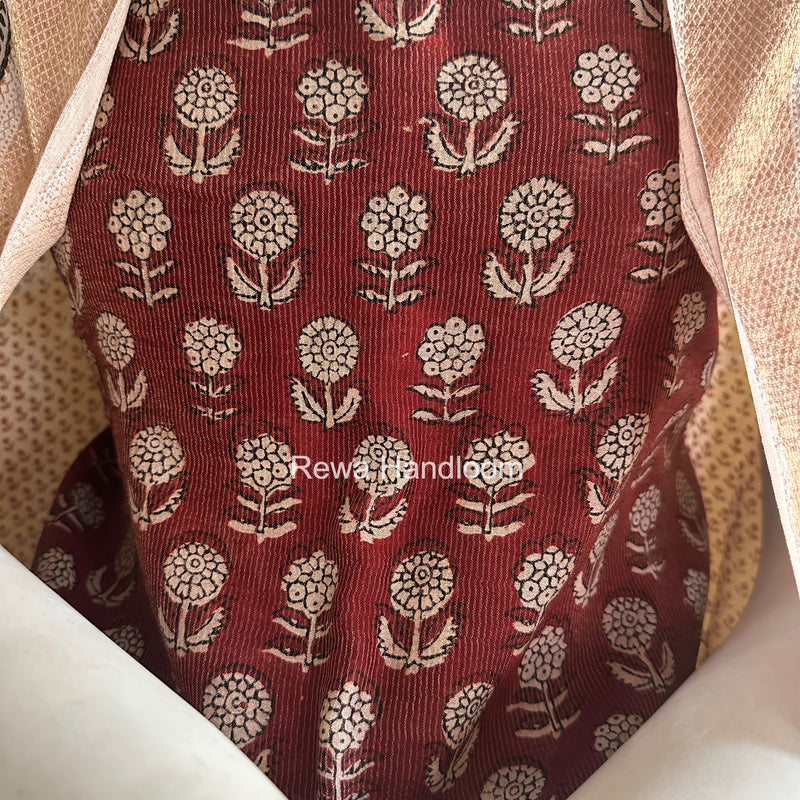 Maheshwari Maroon-White Bagh Print Tissue Top-Dupatta Set BPTS02