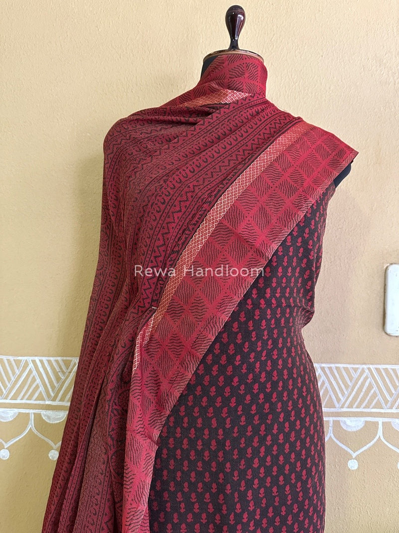 Maheshwari Black-Red Bagh Print Tissue Suit BTS05