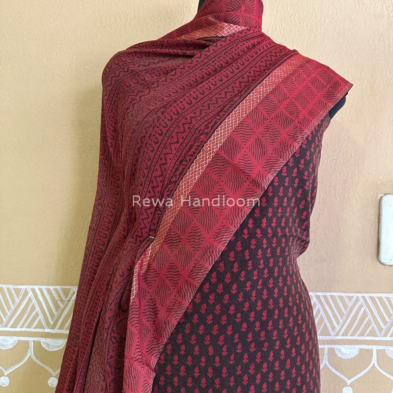 Maheshwari Black-Red Bagh Print Tissue Suit BTS05