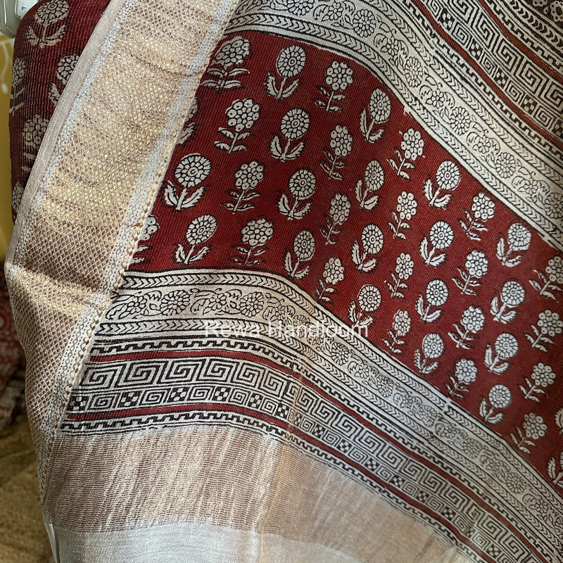 Maheshwari Maroon-White Bagh Print Tissue Top-Dupatta Set BPTS02