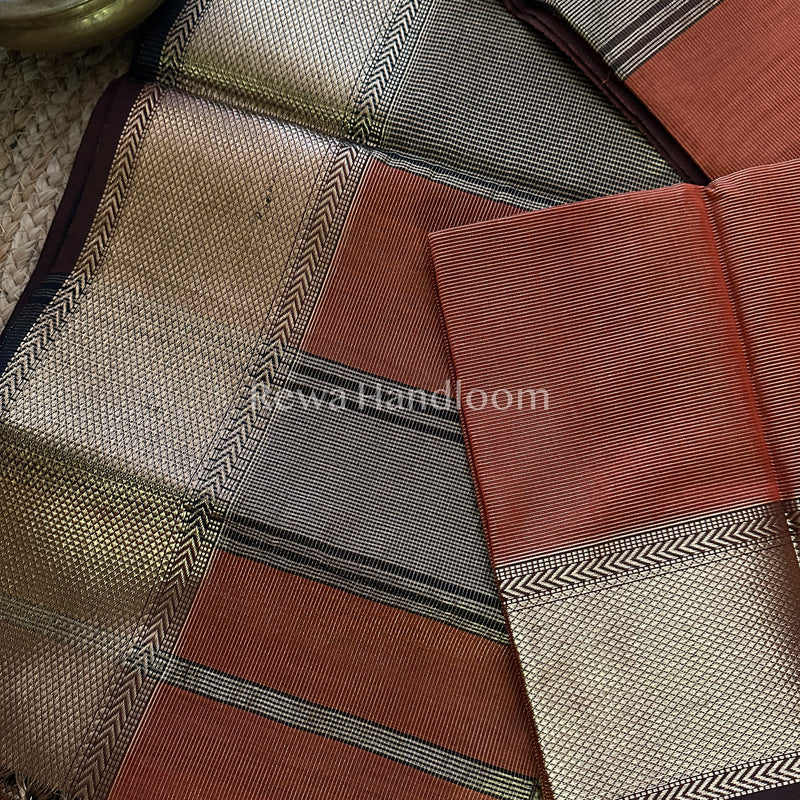Maheshwari Rust Orange Tissue Silk Saree-ZTS21