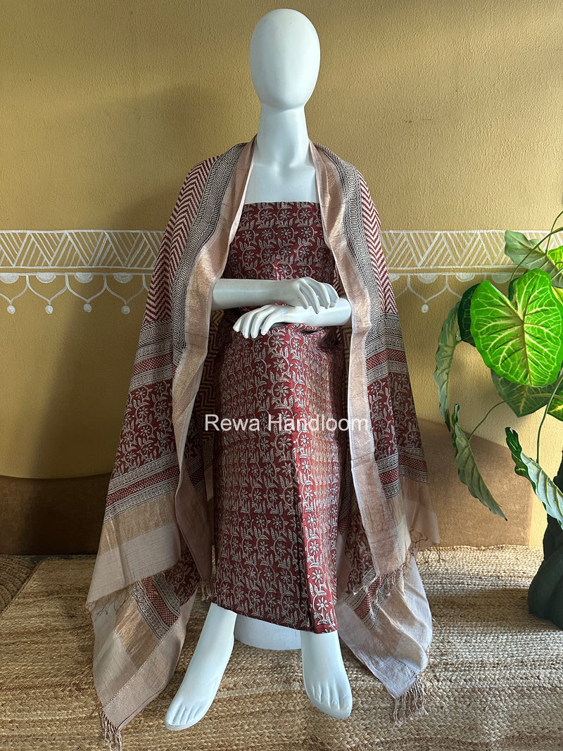 Maheshwari Bagh Print Tissue Top-Dupatta Set