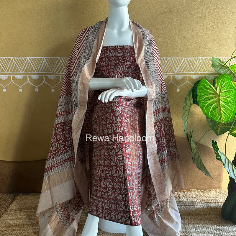 Maheshwari Bagh Print Tissue Top-Dupatta Set