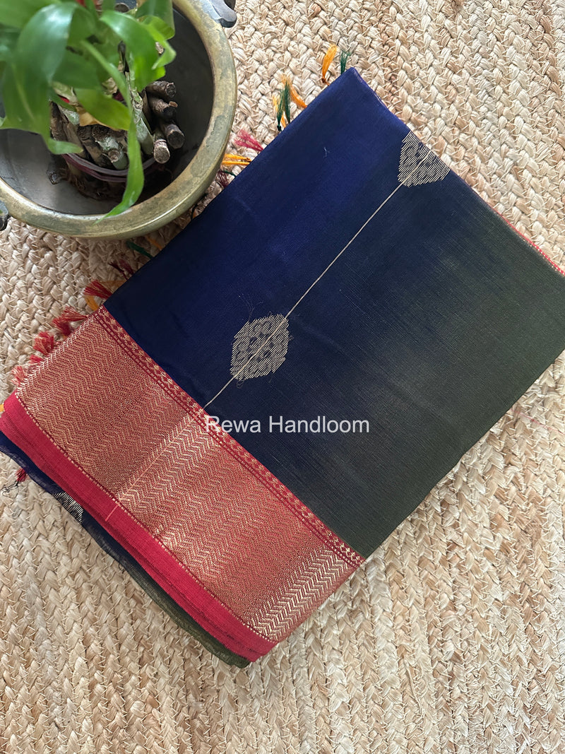 Maheshwari Navy Blue Lining Butta Saree DSBS06