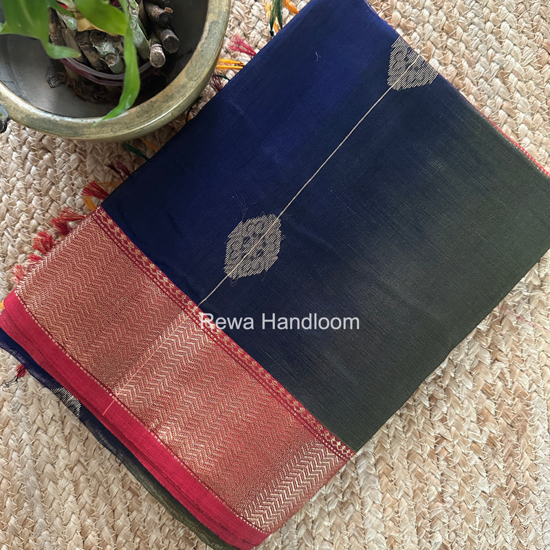 Maheshwari Navy Blue Lining Butta Saree DSBS06