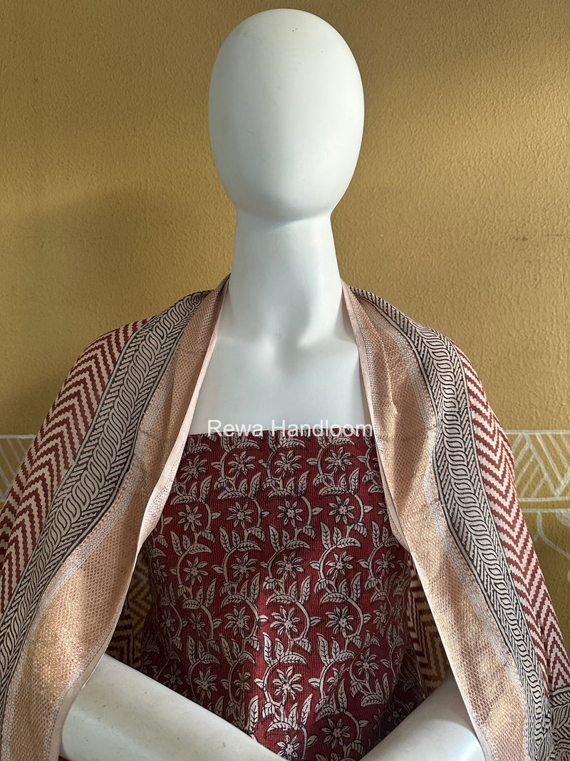 Maheshwari Maroon-White Bagh Print Tissue Top-Dupatta Set BPTS03