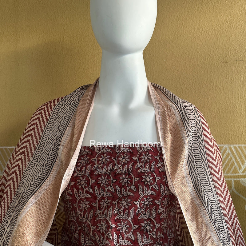 Maheshwari Maroon-White Bagh Print Tissue Top-Dupatta Set BPTS03