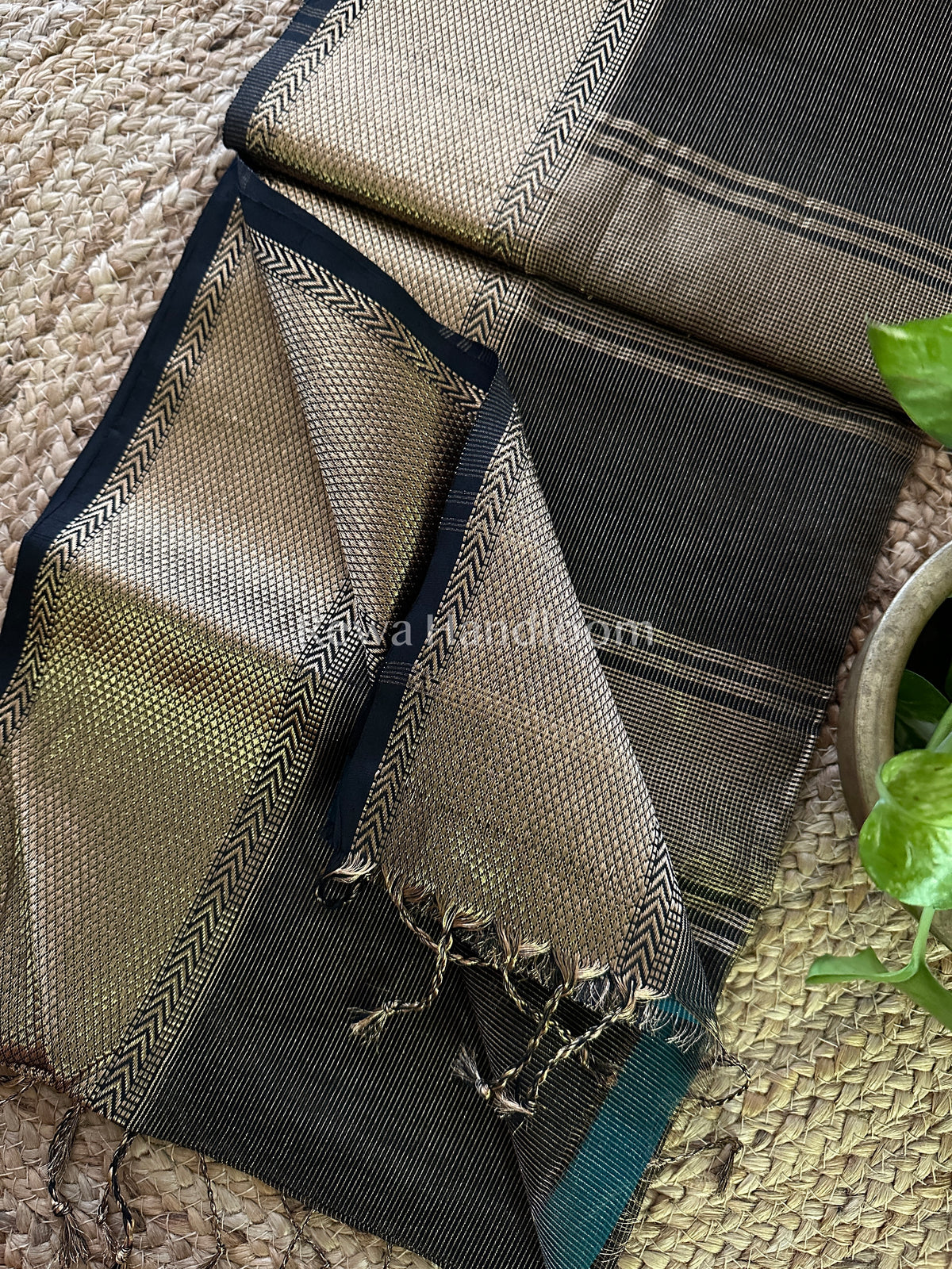 Maheshwari Black Tissue Silk Saree-ZTS22