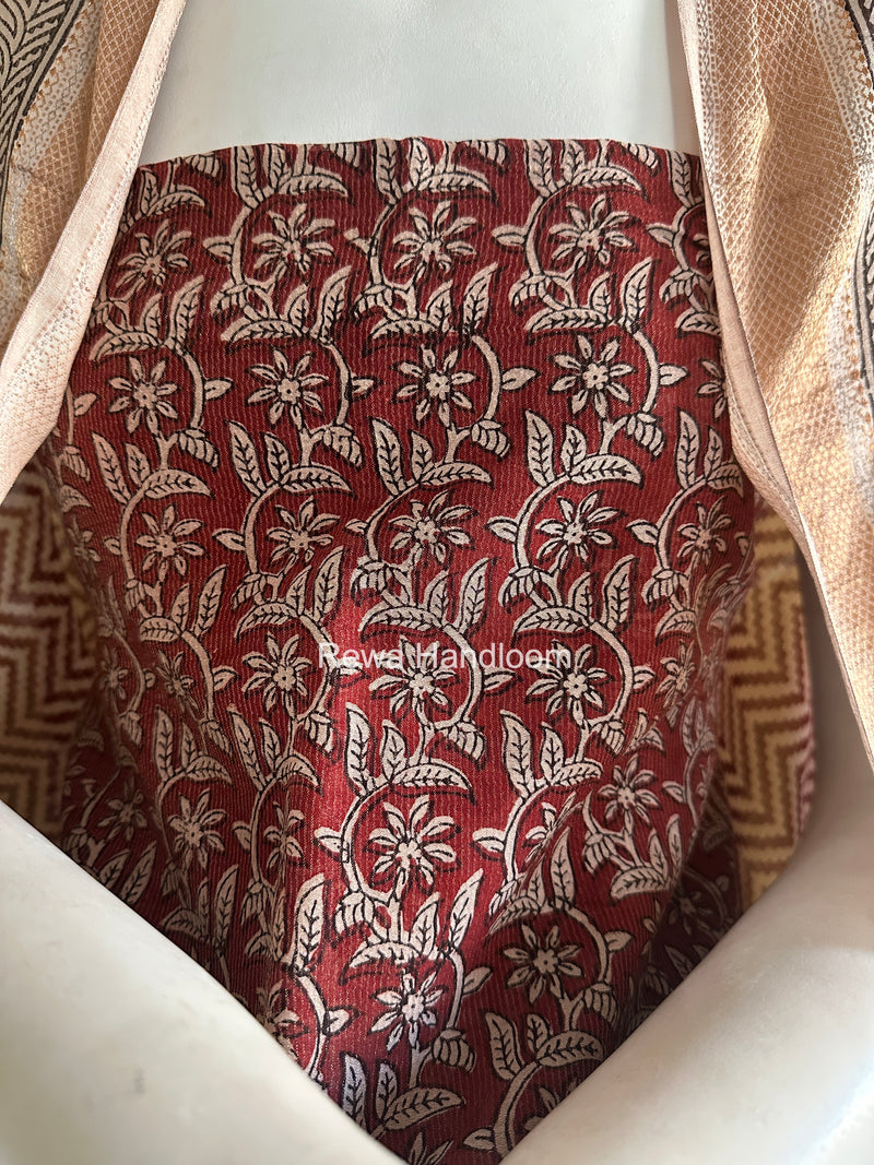 Maheshwari Maroon-White Bagh Print Tissue Top-Dupatta Set BPTS03