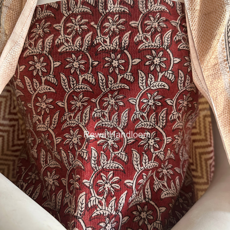 Maheshwari Maroon-White Bagh Print Tissue Top-Dupatta Set BPTS03